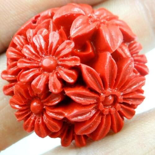 Chinese Red Organic Cinnabar carve flower pendant stone Jewelry making necklace Lucky Amulet Transshipment Evil Gift A5