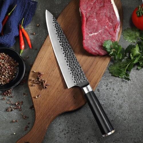 JUNSHENG 8 Inch 4Cr13 Stainless Steel Chef Knife Santoku Knife Ebony Handle Western Kitchen Knife Japanese Cooking Knife