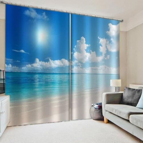Customized size Luxury Blackout 3D Window Curtains blue sky curtain beach curtains s