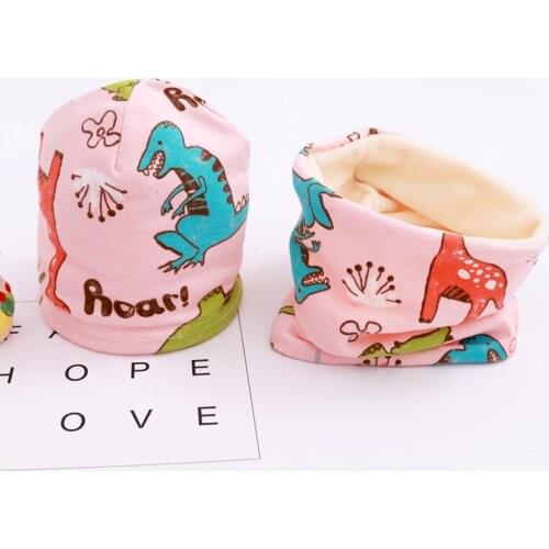 New Baby Girls hat Scarf Set Fruit Sheep Stars Lion Cotton Plush Boys Hats Children Beanie Hat Scarf-Collar Cotton Kids Hat Set