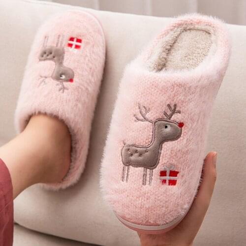 Women Cotton Slippers Winter Cute Warm Plush Soft Thick Sole Shoes Non-Slip Men Couples Home Indoor Bedroom Ladies Fur Slides