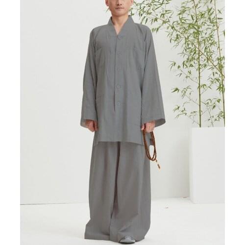 Unisex 5color Summer&Spring 100% cotton buddhist zen buddha uniforms lay clothing shaolin monk kung fu suits blue/gray/yellow