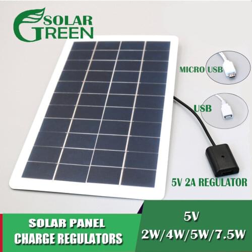 5V 2W/4W/5W/7.5W Battery Charger USB Output microUSB Outdoor Female Port Charge Regulators Solar Panel 3.7 V 18650