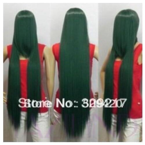 Zhaoxia++03467@Q8@* ++++Deep Green Long Straight Cosplay Anime Fringe Party Synthetic Hair Full Wig
