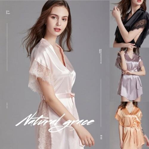 Womens Sleeveless Nightwear Stain Silk Lace Trim Nightgown Thin Lace-up Homewear Pajamas Sets Home Suit Pijamas Size M-XL