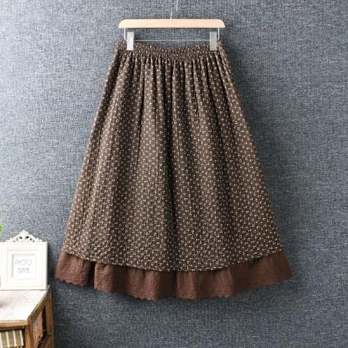 2021 New Spring Summer Women Skirt Literary Fresh Elasticated Waist floral Print Double Layer Cotton Loose Skirt Women