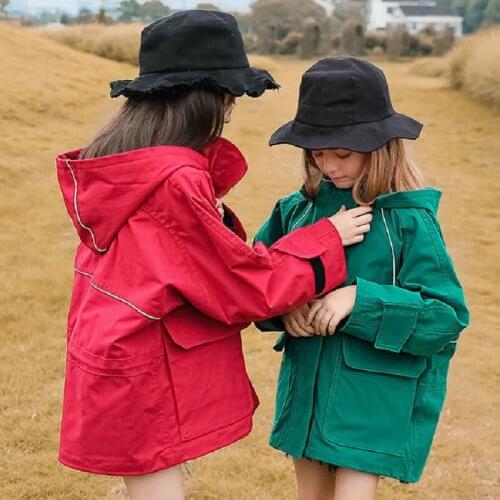 4-15Y Girls' Jackets Spring Autumn Fashion Winter Childrens Outwear Red Loose Hooded Jacket For Girls Kids Clothes Sport Coat