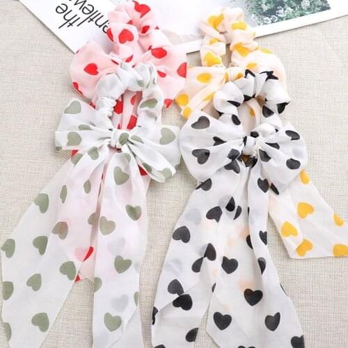 New Ponytail Scarf Elastic Hair Rope Women Hair Bow Ties Scrunchies Flower Print Ribbon Hairbands Girls Elegant headwear
