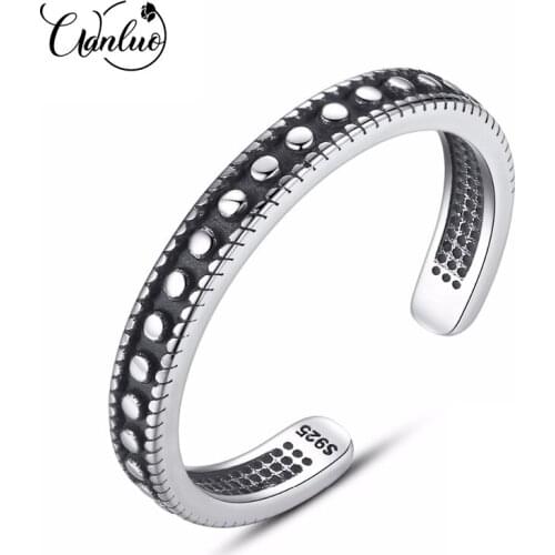 WANLUO Punk Style Black Ring 925 Sterling Silver Statement Cuff Adjustable Rings for Women Brand Fine Jewelry High Quality Ring