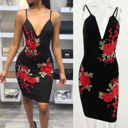 Sexy Dress Backless embroidery flower hip dress Nightclub Dress sexy suspenders V-neck dress party dress formal Dress Summer New