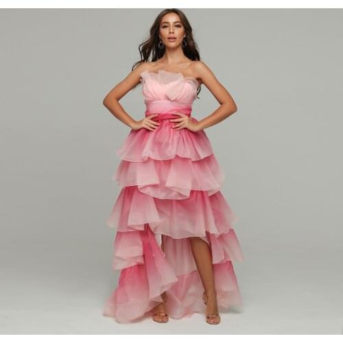 Elegant Christmas Evening Party Dress Celebrity Vestidos Strapless Pink Backless Women Dress Vestido De Festa Long Prom Gown