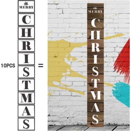 10pc Stencils Merry Christmas Decor DIY Walls Layering Painting Template Scrapbook Coloring Embossing Office School Supplies