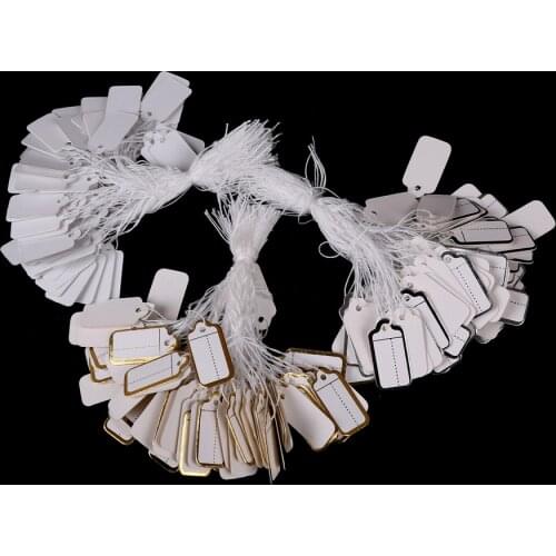 100Pcs/lot DIY Price Label Rectangular Label Tie String Jewelry Clothes Display Merchandise Price Tags Card Silver/Gold/White