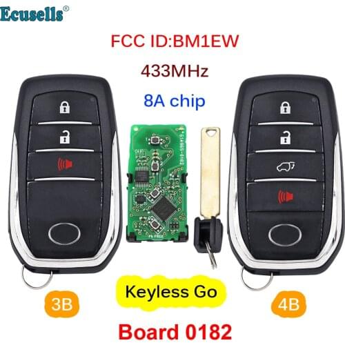 3/4 Buttons Smart Keyless Go Remote Key 433MHZ 8A Chip for Toyota Hilux Fortuner FCC ID:BM1EW 0182 Board