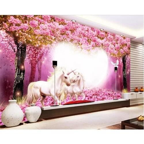 Beibehang Customized 3d wallpaper Warm Taoyuan Woods White Horse Unicorn 3D TV Childrens room Background Wall wallpaper 3d