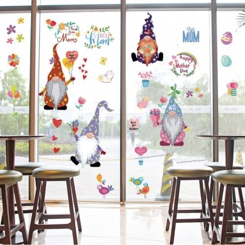 9 Sheets Mothers Day Stickers Swedish Gnome Glass Window Clings Decals Fridge Sticker Home Decorations