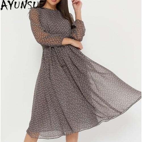 AYUNSUE 2021 New Spring Summer Dress Woman Korean Elegant Dresses for Women Polka Dot Midi Dress Long Sleeve Vestido De Mujer