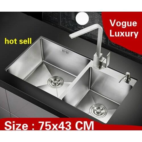 Free shipping Apartment kitchen manual sink double groove do the dishes standard food grade 304 stainless steel 75x43 CM