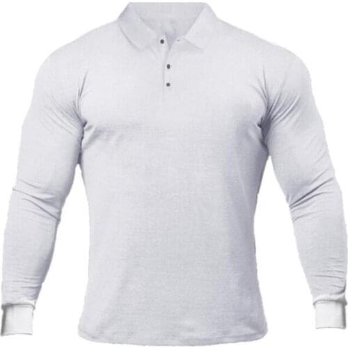 Brand Workout Polo Shirt Mens Clothing Casual Polo Shirts Breathable Sports Long Sleeve Gyms Fashion Bodybuilding Mens Polos