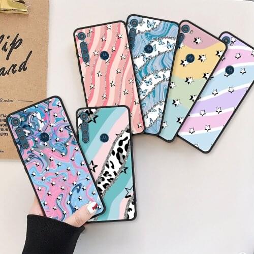 Smartphone Case for Motorola Moto G9 Play One Fusion Plus Soft Cover G8 Power Lite Ultrathin Coque With White Stars Aesthetic