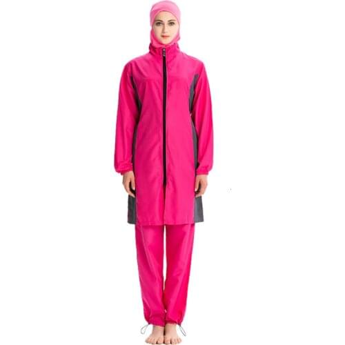 Dubai Burkini Zipper Female Thin Athletic Wear Swimming Suit Long Sleeve Muslim Swimsuit Hijab Dress Muslimah Clothing Burkinis