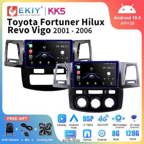 EKIY Android 10 Car Radio For Toyota Fortuner HILUX Revo Vigo 2008-14 9" QLED 1280*720P Stereo Multimedia Player GPS Navigation