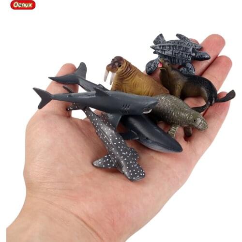 Oenux Small Sealife Animals Fish Ray Shark Whale Turtle Model Action Figures Mini Marine Miniature PVC Cute Educational Kid Toys