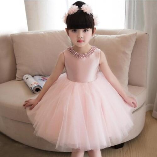Elegant Summer Girl Dress Flower Girl Dresses For Wedding Pink Tulle Beaded Girl Birthday Party Dress First Communion Gowns