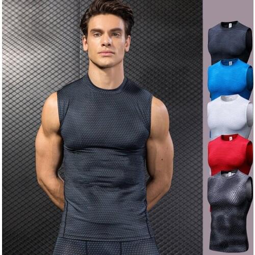 High Elastic Mens Compression Tights Gym Vest Top Quick Dry Sleeveless Sport Shirt Mens Vest Sport Tee Cool Running Sports Vest