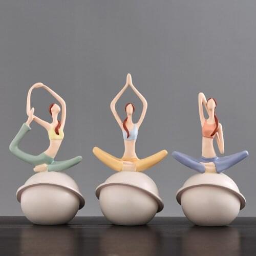 Beautiful girl elegant yoga action decorative sculpture Fashion cartoon yoga art living room ornaments