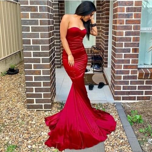Mermaid Burgundy prom party evening dresses vestido de noiva sereia gown robe de soiree prom party sweep train lace-up