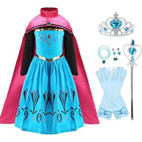 Anna Elsa Dress Up Snow Queen Princess Costume Children Christmas Clothing Birthday Carnival Fancy Disguise and Wig