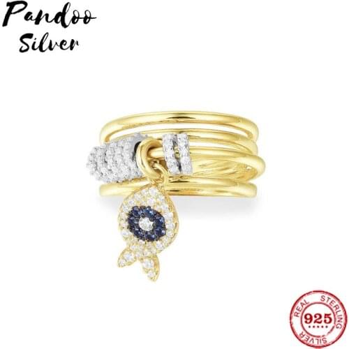 Fashion Charm Silver Plated Copy 1:1 Replica,Yellow Multi Rings With Sliding Hoops And Fish Women 2021 Jewelry Gift