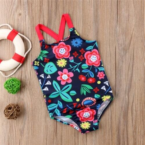 Fashion Casual Slim Print Toddler Kids Baby Girls Flowers Cross-Back Swimsuit Swimwear Swimming Costume Clothes