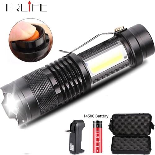 Powerful Rechargeable LED Torch XPE+COB Mini Pocket Flashlight Penlight Spotlight Zoom Torch Waterproof Use AA 14500 Battery