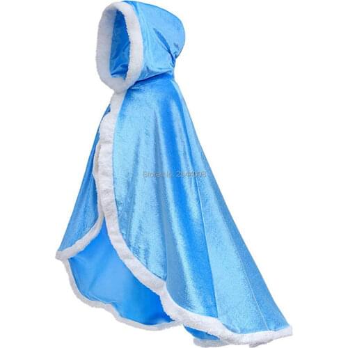 New Girl Blue Fur Princess Hooded Cape Cloaks Costume for Girls Halloween Dress Up