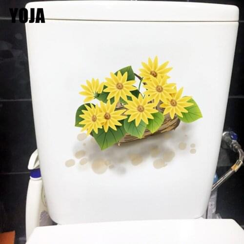 YOJA 21.7X19.6CM Creative Cartoon Sunflower Toilet Sticker Kids Bedroom Wall Decoration T1-1370