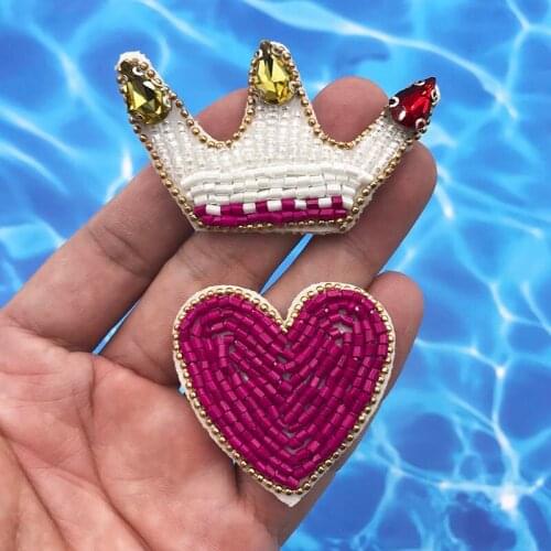 New Crown Hand-Beaded Pink Love Heart Patch Clothing DIY Accessories Decorative hair Accessori Decorate