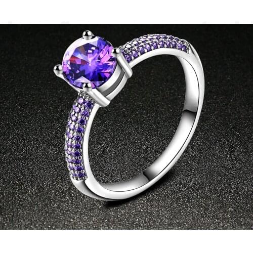 New Purple Zircon Ring Silver plated color Rings For Women Jewelry Anel Anillos Aneis Bague Jewellery Anelli Anillo Best Gift