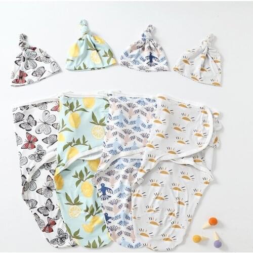 Newborn Baby Light Summer Fruit Floral Warp Swaddle Beanie Set