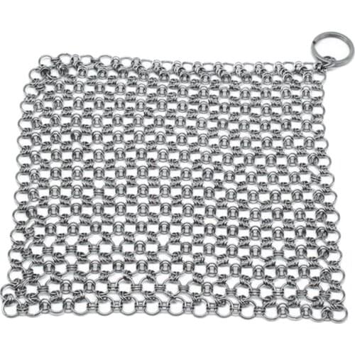 Stainless Steel Cleaner Chainmail Cleaning Scrubber with Hanging Ring for Cast Iron Pan,More Pot Cookware-Square 7X7 In