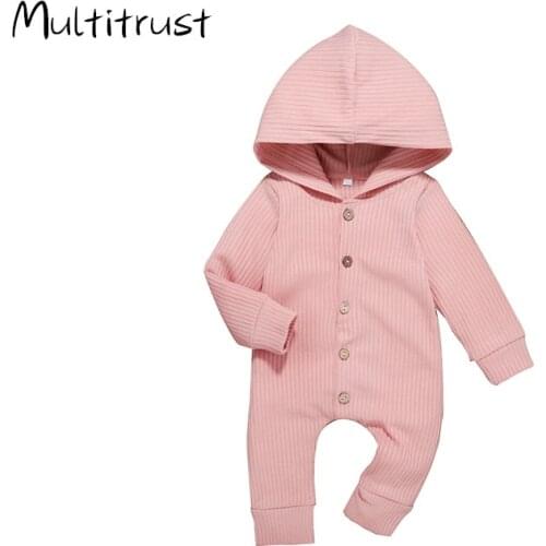 Newborn Infant Clothes Baby Boys Girls Romper Long Sleeve Solid Color Hoodie Jumpsuit Toddler Clothing Outfits