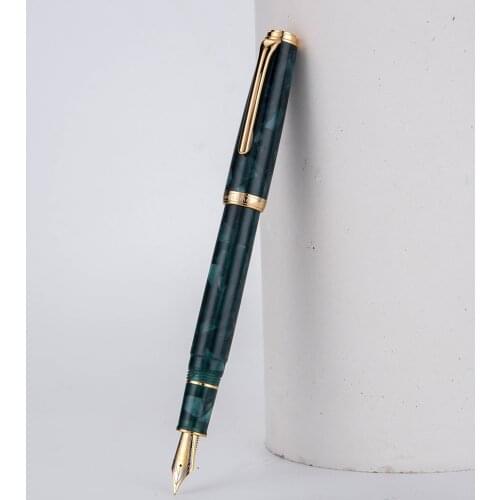 Retro Hongdian 960 Acrylic Resin Fountain Pen Nebula Series EF/F Nib Ink Pen Dark Green with Converter Business Office Writing