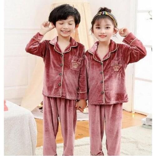 New Unisex Nightwear Children Boys Cartoon Pyjamas Girl Long Sleeve Velvet Sleepwear Suit Kids Winter Pajamas Sets 2-14 Y