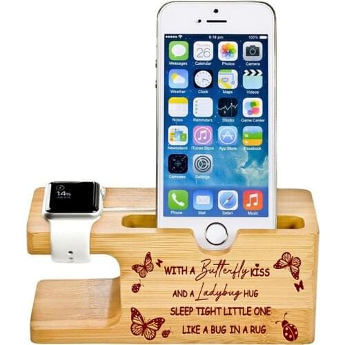 Customized Watch Bamboo Wood Charging Stand Docking Station Phone Holder Watch Display Gifts for Man Personalized SJZJ-35