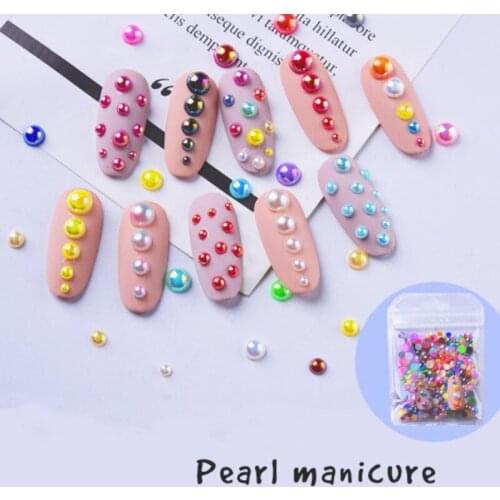 Mixed Size DIY Half Round Flat back Beads ABS Rainbow Imitation Pearls Decoration Nail Art Jewelry 3D Manicure Accessories Tools