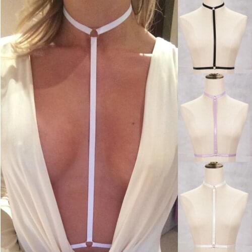 JLX.HARNESS Adjustable sexy choker to waist harness in three colors 90s fetish wear body harness erotic cupless bra O0411