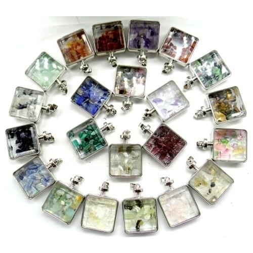 Natural stone Opal Quartz crystal Turquoises lapis irregular gravel stone & glass pendant for diy Jewelry making necklace10pcs