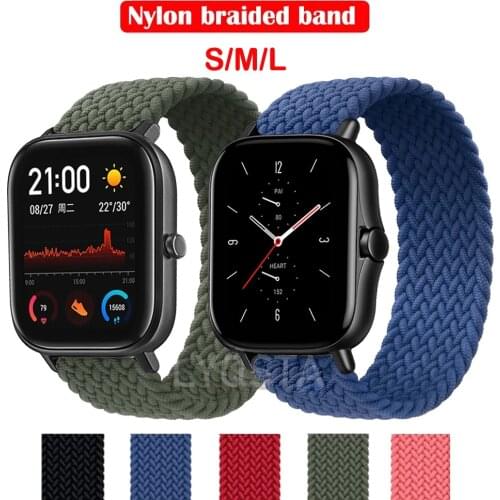 20/22mm Nylon Elastic Straps For Amazfit GTS 2 Bip S U Lite WatchBand GTR 42mm 47mm Solo Loop Pace Stratos 3 Bracelet Accessory