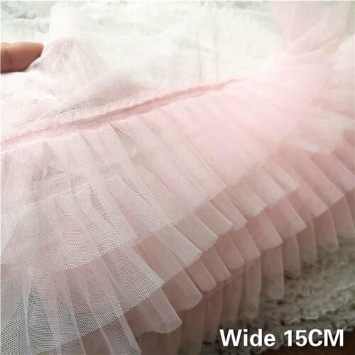 15CM Wide Luxury Tulle Dress Fabric Pink White Pink Three Layers Lace Applique Fringe Trim Fluffs Dress Curtains Sewing Supplies